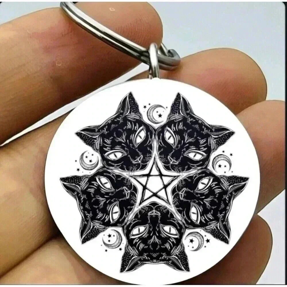 Kitty Black Cat Hot Horror Gothic Hot Cute Star Handmade Art Keychain